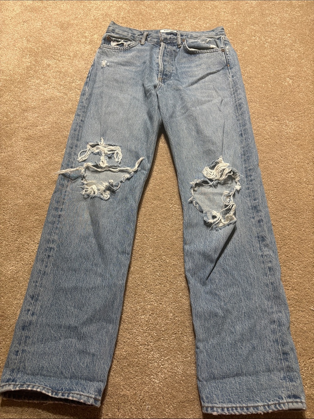 Agolde Light Wash Distressed Straight-Leg Jeans